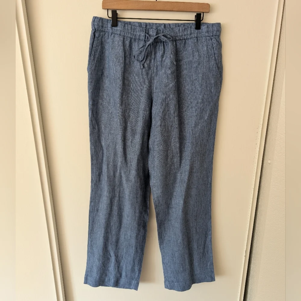 Charter Club Luxury Womens Medium 100% Linen Pants Blue Vacation Resortwear - Picture 1 of 8